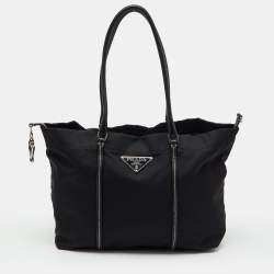 Pre Owned Prada Black Re-Nylon and Leather Tote
