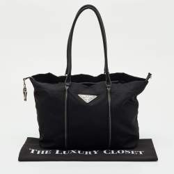 Pre Owned Prada Black Re-Nylon and Leather Tote