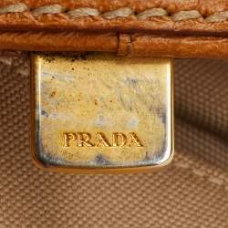 Pre Owned Prada Beige/Tan Canvas and Cinghiale Leather Top Handle Bag