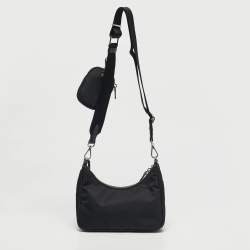 Pre Owned Prada Black Nylon and Saffiano Leather Re-Edition 2005 Shoulder Bag