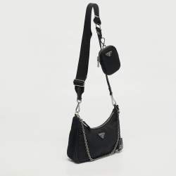 Pre Owned Prada Black Nylon and Saffiano Leather Re-Edition 2005 Shoulder Bag