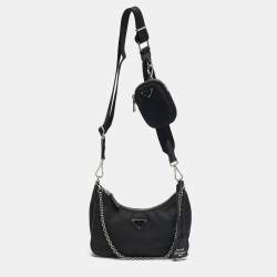 Pre Owned Prada Black Nylon and Saffiano Leather Re-Edition 2005 Shoulder Bag