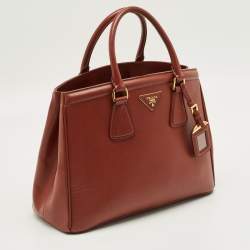 Pre Owned Prada Brick Brown Saffiano Lux Leather Parabole Tote