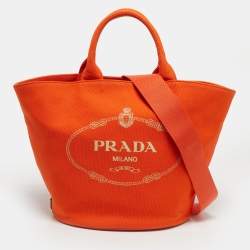 Pre Owned Prada Orange Canvas Logo Print Tote