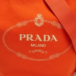 Pre Owned Prada Orange Canvas Logo Print Tote