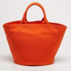 Pre Owned Prada Orange Canvas Logo Print Tote