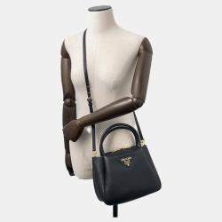 Pre Owned Prada Vitello Dino 2Way Handbag Black Leather