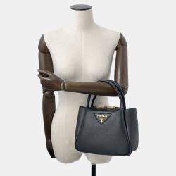 Pre Owned Prada Vitello Dino 2Way Handbag Black Leather