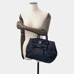 Pre Owned Prada Ribbon Tote Bag Black Nylon
