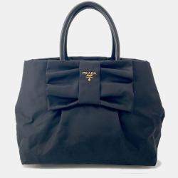 Pre Owned Prada Ribbon Tote Bag Black Nylon