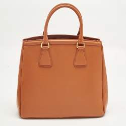 Pre Owned Prada Parabole Orange Saffiano Lux Leather Tote