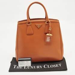 Pre Owned Prada Parabole Orange Saffiano Lux Leather Tote