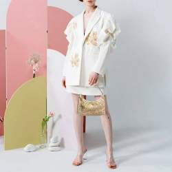 Pre Owned Prada Re-Edition 2000 Crystals Gold Satin Shoulder Bag