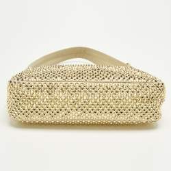 Pre Owned Prada Re-Edition 2000 Crystals Gold Satin Shoulder Bag