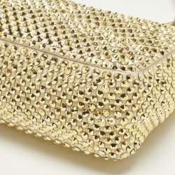 Pre Owned Prada Re-Edition 2000 Crystals Gold Satin Shoulder Bag