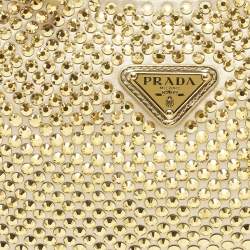 Pre Owned Prada Re-Edition 2000 Crystals Gold Satin Shoulder Bag