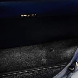 Pre Owned Prada Double Handle Medium Blue Saffiano Cuir Leather Tote