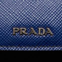 Pre Owned Prada Double Handle Medium Blue Saffiano Cuir Leather Tote