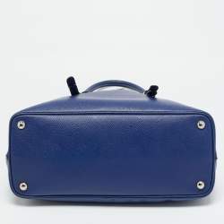 Pre Owned Prada Double Handle Medium Blue Saffiano Cuir Leather Tote