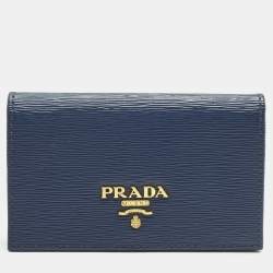 Pre Owned Prada Blue Saffiano Metal Leather Card Case