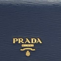 Pre Owned Prada Blue Saffiano Metal Leather Card Case