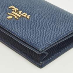 Pre Owned Prada Blue Saffiano Metal Leather Card Case