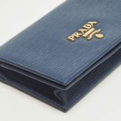 Pre Owned Prada Blue Saffiano Metal Leather Card Case