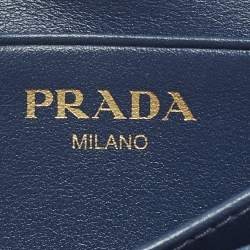 Pre Owned Prada Blue Saffiano Metal Leather Card Case