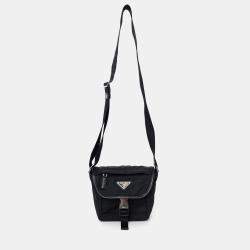 Pre Owned Prada Black Re-Nylon and Saffiano Leather Small Shoulder Bag