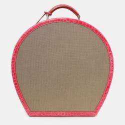 مملوكة مسبقًا Prada Beige Canvas Pink Crocodile Trim Hat Box