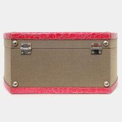 مملوكة مسبقًا Prada Beige Canvas Pink Crocodile Trim Hat Box