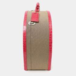 مملوكة مسبقًا Prada Beige Canvas Pink Crocodile Trim Hat Box