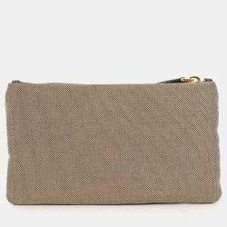 Pre Owned Prada Beige Logo Jacquard Canapa Clutch
