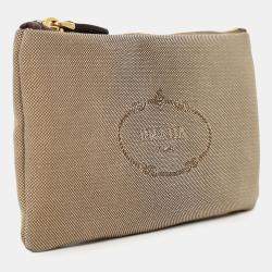 Pre Owned Prada Beige Logo Jacquard Canapa Clutch