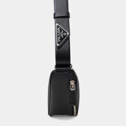 Pre Owned Prada Black Saffiano Letter Triangle Shoulder Bag