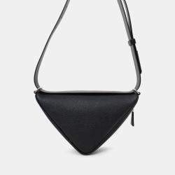 Pre Owned Prada Black Saffiano Letter Triangle Shoulder Bag