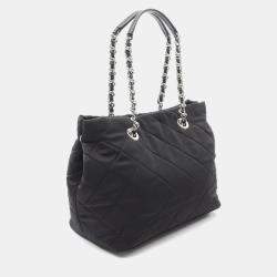 Pre Owned Prada Tessuto Impuntu Tote Bag In Nylon And Saffiano Leather Black