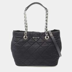 Pre Owned Prada Tessuto Impuntu Tote Bag In Nylon And Saffiano Leather Black