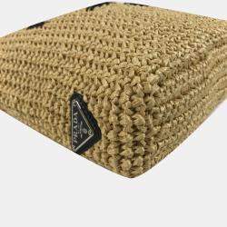 Pre Owned Prada Basket Bag Straw Crochet Triangle Logo Small Lettering Tote Handbag Raffia Natural Beige