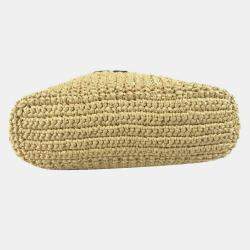 Pre Owned Prada Basket Bag Straw Crochet Triangle Logo Small Lettering Tote Handbag Raffia Natural Beige