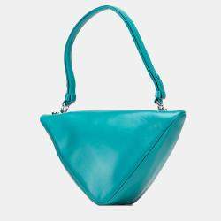 Pre Owned Prada Triangle Blue Green Padded Nappa Leather Shoulder Bag