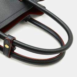 مملوكة مسبقًا Prada Double Handbag/Shoulder Bag Two-Tone Embossed Leather Nero Black