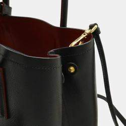 مملوكة مسبقًا Prada Double Handbag/Shoulder Bag Two-Tone Embossed Leather Nero Black