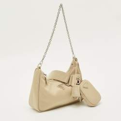 مملوكة مسبقًا حقيبة كتف برادا نايلون وسافيان جلد بيج 2005 ري إيديشن