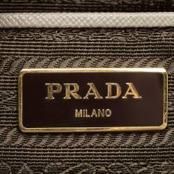 Pre Owned حقيبة برادا جلد سافيانو رمادي كبيرة بسحاب مزدوج