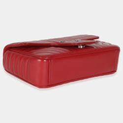 Pre Owned Prada Red Soft Calfskin Impunture Diagramme Medium Chain Flap Bag