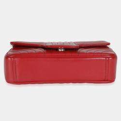 Pre Owned Prada Red Soft Calfskin Impunture Diagramme Medium Chain Flap Bag