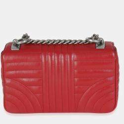 Pre Owned Prada Red Soft Calfskin Impunture Diagramme Medium Chain Flap Bag