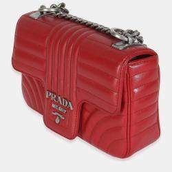 Pre Owned Prada Red Soft Calfskin Impunture Diagramme Medium Chain Flap Bag