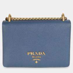 Pre Owned Prada Bluette Saffiano Lux Mini Chain Bag